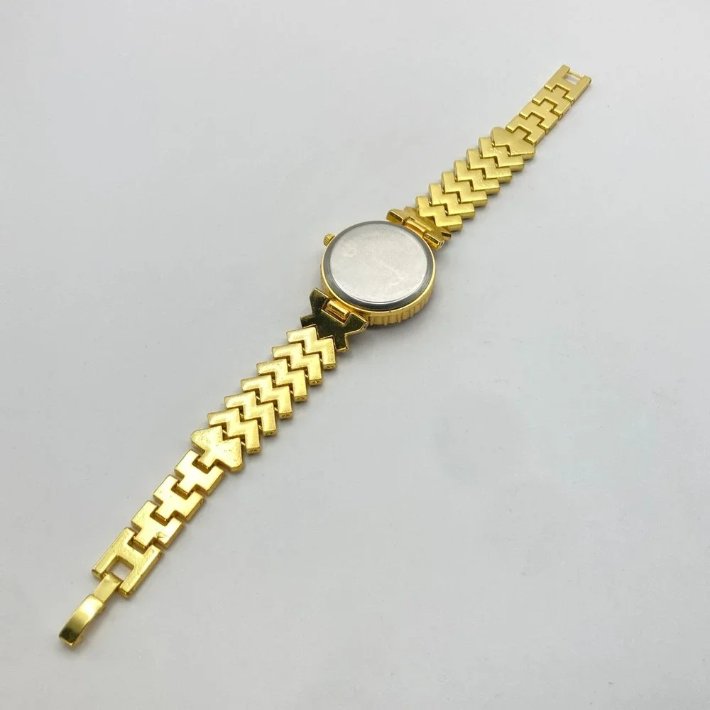 Modern Women's Watch 29mm Gold Tone Blue Crystals Bling Round New Battery 7.25